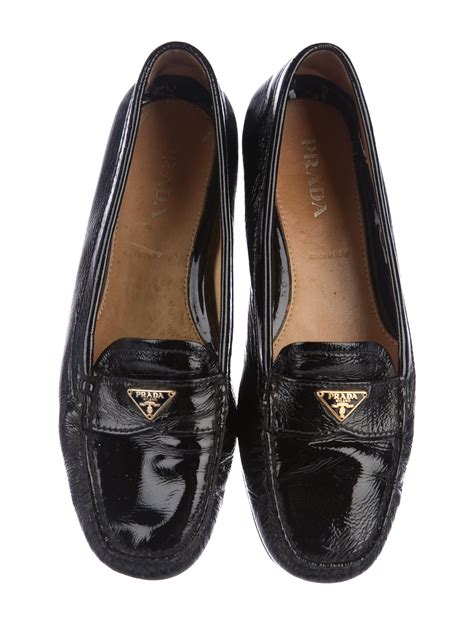 prada women's black patent leather loafers|prada heeled loafer.